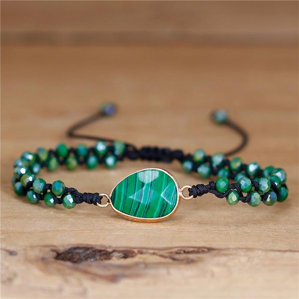 

charm bracelets yuetong boho braided beads bracelet green crystal natural stone macrame malachite women yoga jewelry drop, Golden;silver