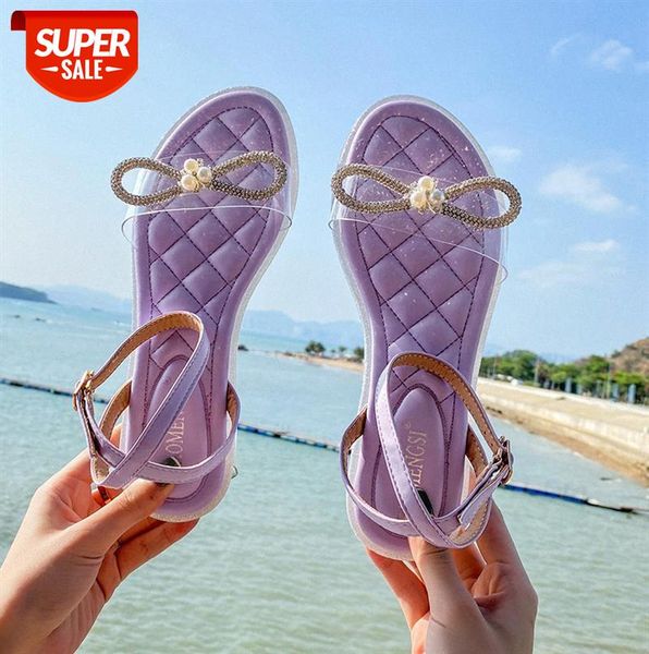 

sandals female fairy feng rhinestone bow outer wear and slippers fashion flat roman #z20h, Black