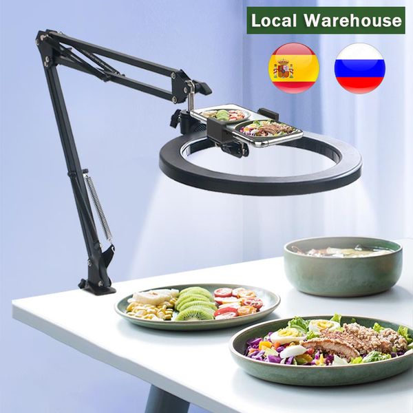 

dimmable 26cm ring light 32005500k warm cold lamp with long arm desktablet phone holder video live pgraphy selfie light