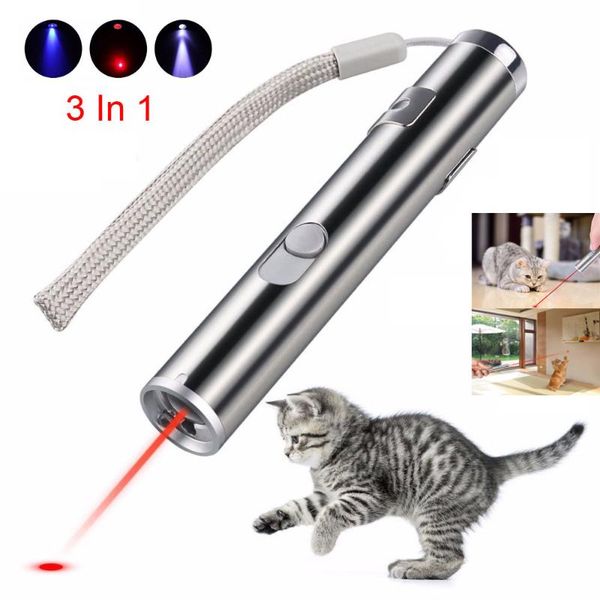 

mini red laser pointercat chaser toys usb rechargeable 3 in 1 pen light cat pointers funny pet drop
