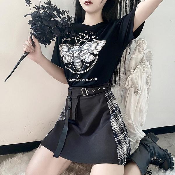 

women's t-shirt 2021 gothic punk printed black t-shirts women witch short sleeve casual letter female loose slim dark, White