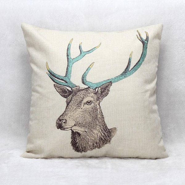 

hand painted deer elk stag pillow cushion cover pillows case decorative sofa couch throw linen beige cushions present cushion/decorative