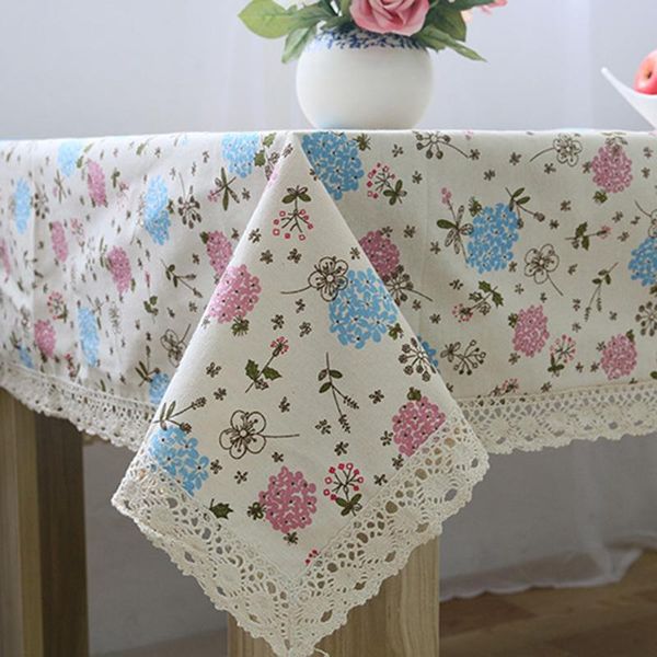 

table cloth hyacinth printed dustproof cover lace edge linen cotton rectangular dining tablecloth home decor