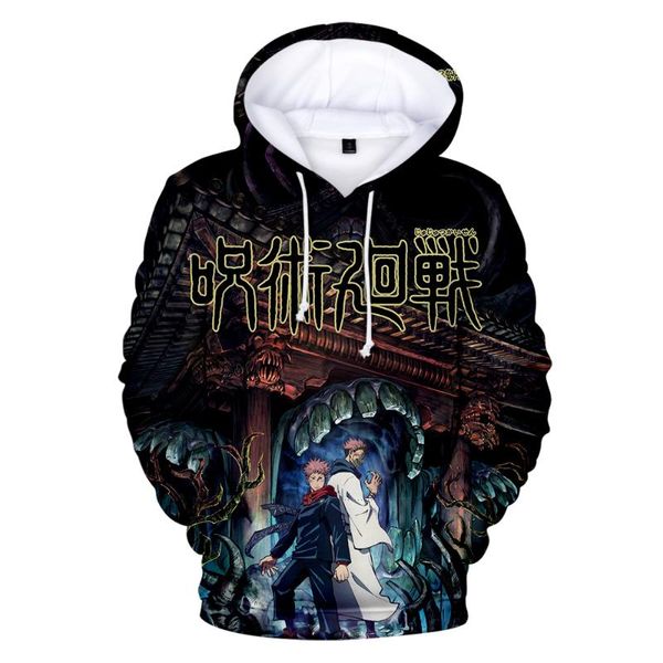 

men's hoodies & sweatshirts street hooded jujutsu kaisen 3d hoodie casual sweatshirt cartoon anime harajuku oversized cotton jacket lad, Black