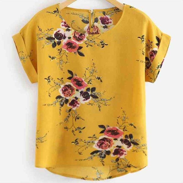 

summer fashion floral print blouse pullover ladies o-neck tee female womens short sleeve shirt blusas femininas clothing, White