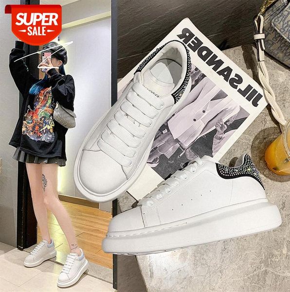 

the first layer of leather small white shoes women korean style thick-soled rhinestone round toe lace-up casual student women's #if60