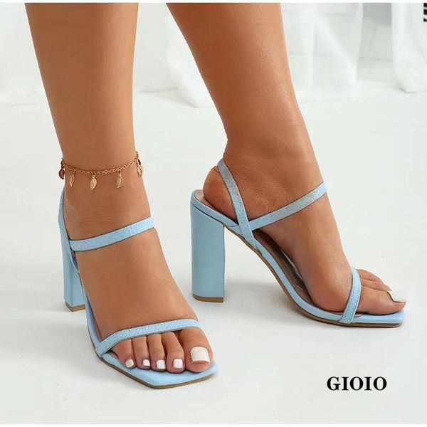 

sandals large size women's shoes square head roman wind open-toe high-heeled sandal open toe high heels narrow band thick, Black