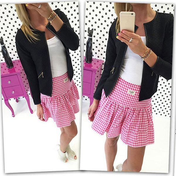 

women's jackets spring jacket womens long sleeve shirt slim fit zip baseball coat outerwear, Black;brown