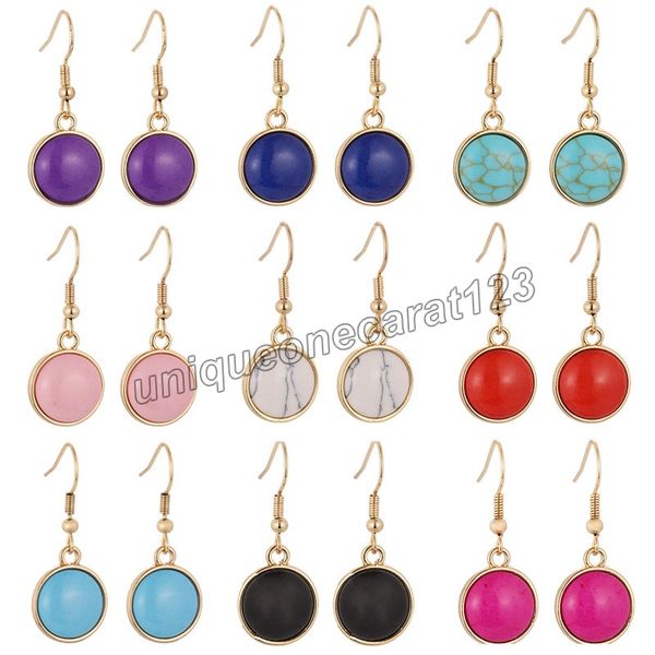 

bohemian colorful natural stone drop earrings for women fashion simple round personality dangle earrings female jewelry gift, Silver