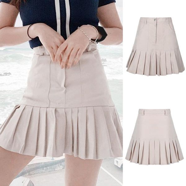 

summer women fashion pocket pleated skirt mini streetwear skirts, Black