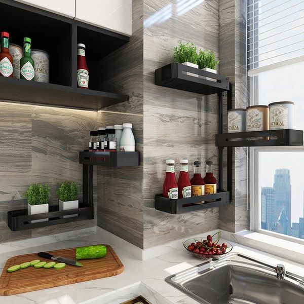 

kitchen storage & organization shelving hole-wall hanging corner rotating rack seasoning supplies household shelf