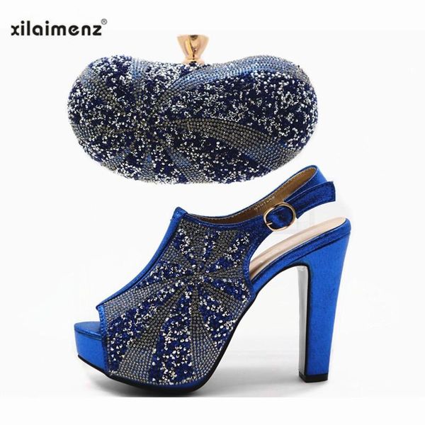 

african women shoes matching bag super heels buckle strap italian ladies and set for party in blue dress, Black