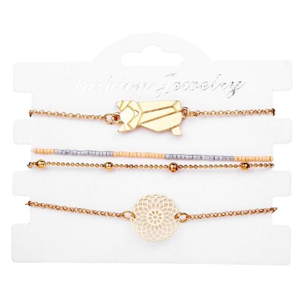 

pcs/set fashion cat holow flower chain link bracelets for women gold color beads charm bracelet set female jewelry gifts bangle, Black