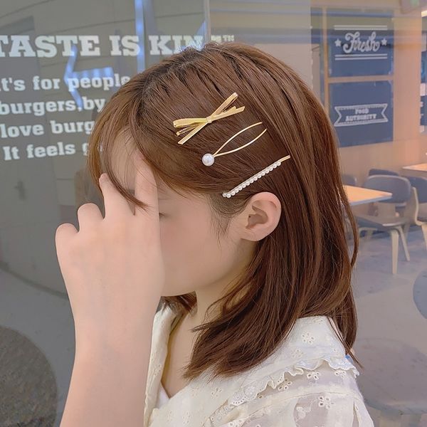 

qc6 pin female korean side red girl barrettes clip headdress net red diamond east gate pearl hair clips net diamond mesh pearl hairpin fash, Golden;silver