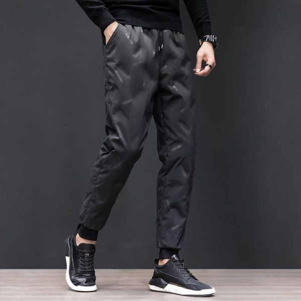 

on the 2021 winter leisure down pants men wear outside pure color in youth straight waist men's trousers, Black