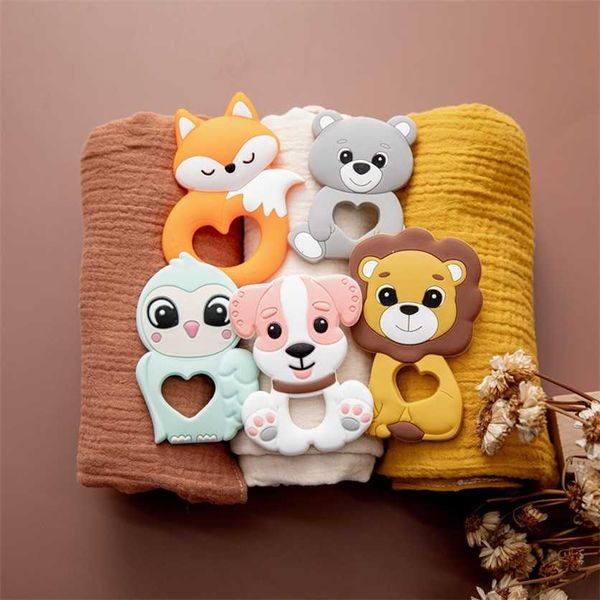 

10pc baby silicone teether rodent animal pacifier teeth pendant a beads chew biter children goods 220209