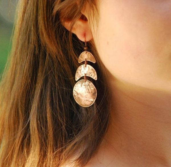 

dangle & chandelier vintage round crescent drop earrings bohemian red copper women's fashion jewelry accessories gift for girlfriend, Silver