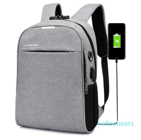 Cross-fronteira nova impermeável USB viagens negócios bolsa recarregável saco de estudante mochila mochila