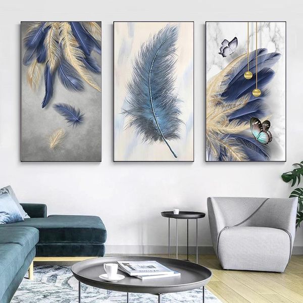

paintings modern blue abstract feather canvas painting nordic poster and prints wall art picture for living room luxury decoration cuadros