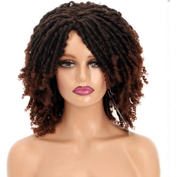 

synthetic wigs dreadlock curly wig short twist natural black /1b 30 ombre brown for women and men afro hair party
