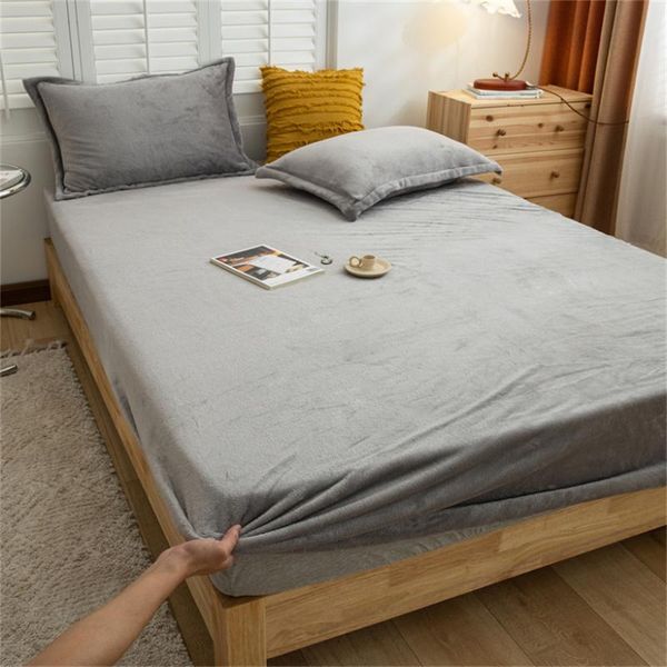 

sheets & sets autumn winter velvet fitted sheet and 2pcs case flannel four corners elastic band mattress cover soft warm bed set