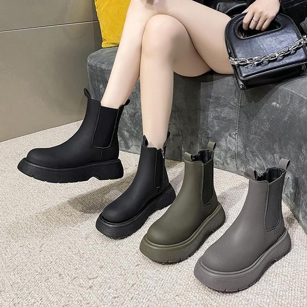 

boots rock shoes woman black zipper clogs platform round toe boots-women lolita ladies rubber ankle 2021 autumn med wedge pu sol