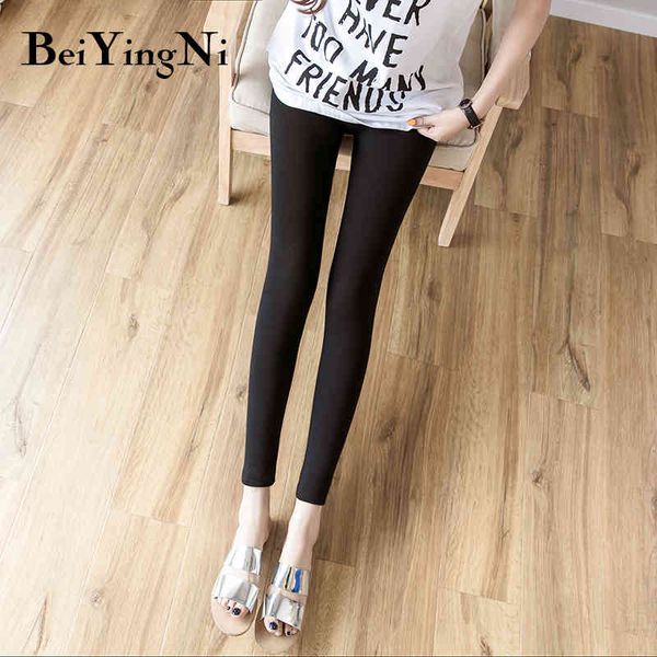 

leggings women solid black high elastic skinny korean pants female all-match fitness running sports leggins trousers 210427, Black;white
