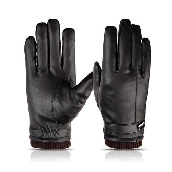 

men gloves pu leather press screen outdoor winter driving cycling, Black