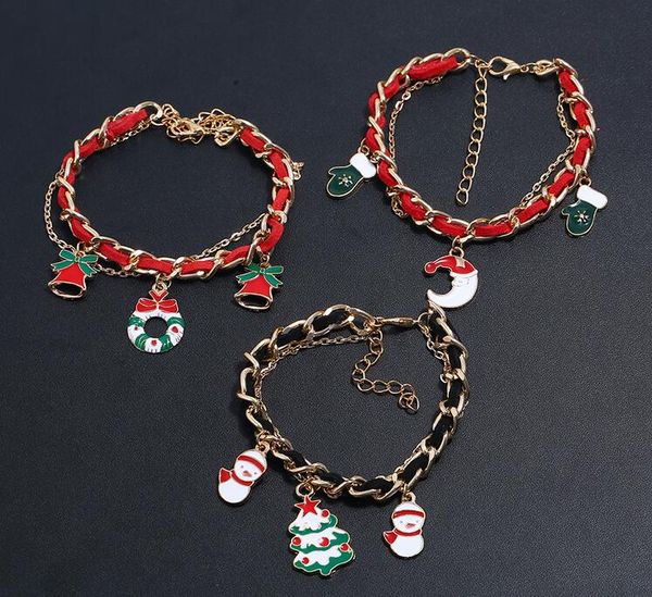 Bracciale con ciondoli natalizi Babbo Natale Fiocco di neve Pupazzo di neve Guanti Braccialetti con nappe in lega per decorazioni natalizie Regalo per feste 6 stili