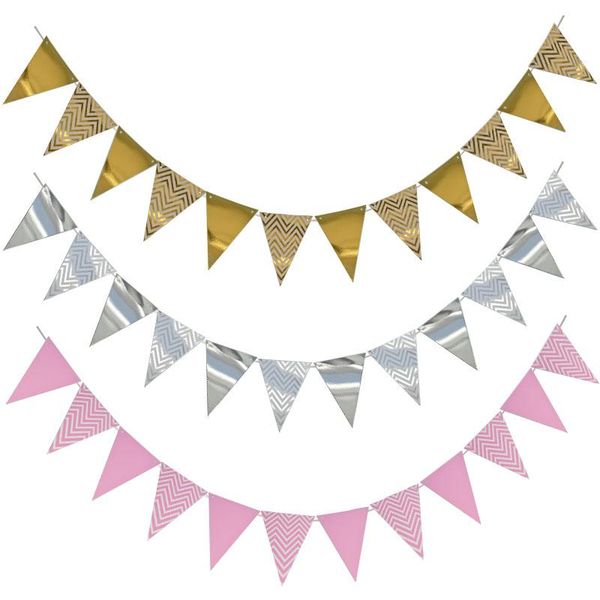 

party decoration 3m 12 flag gold pink paper board garland banner for baby shower birthday kids room bunting