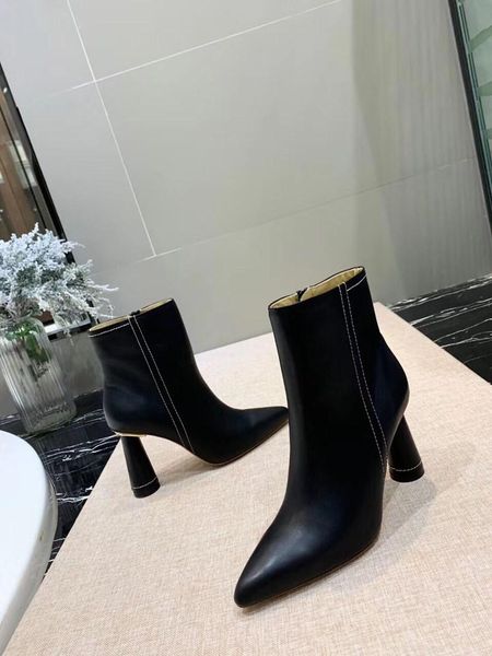 

boots genuine leather woman solid colour high heel ankle 9cm 2021 spring/autumn luxury designer brand female shoes, Black