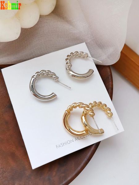 

dangle & chandelier kshmir retro metal twist glossy gold earrings contracted c word women fashion jewelry gifts wholesale 2021, Silver