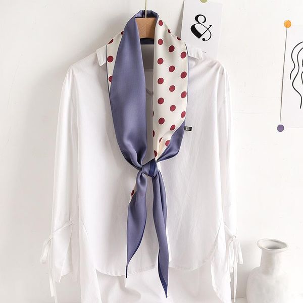 

scarves korean version cute polka dot sunscreen silk scarf female simulation narrow professional decoration sharp corner b82, Blue;gray