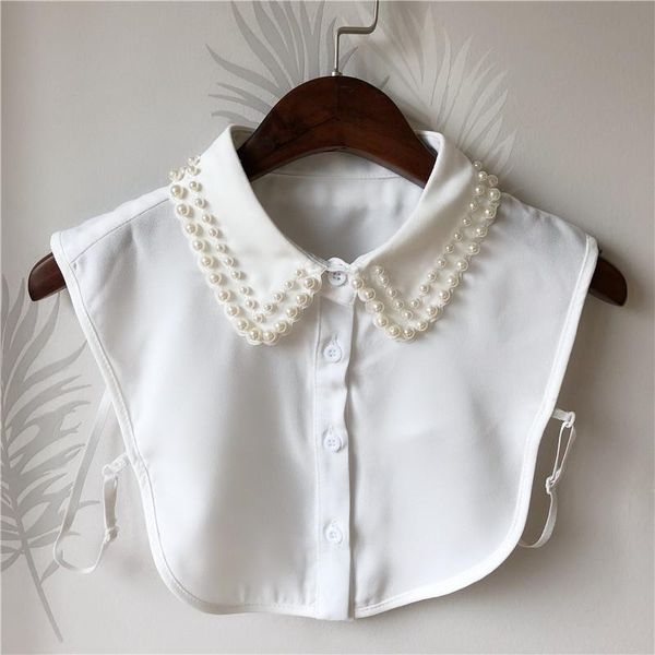 

bow ties sitonjwly 2021 women handmade beads white false collars adjustable detachable shirt collar fake decorative, Black;gray