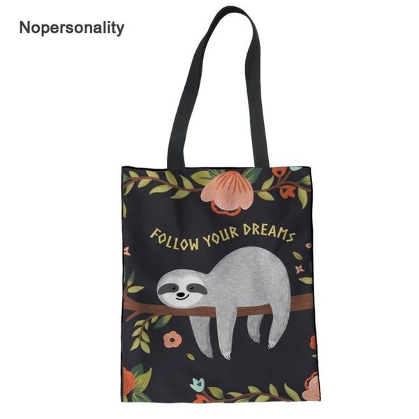 

shopping bags nopersonality cute floral sloth print shoulder shopper for women casual female girl bag foldable beach tote
