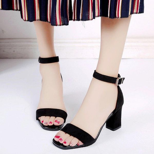 

open toe basic high square heels women sandals solid shoes casual, Black