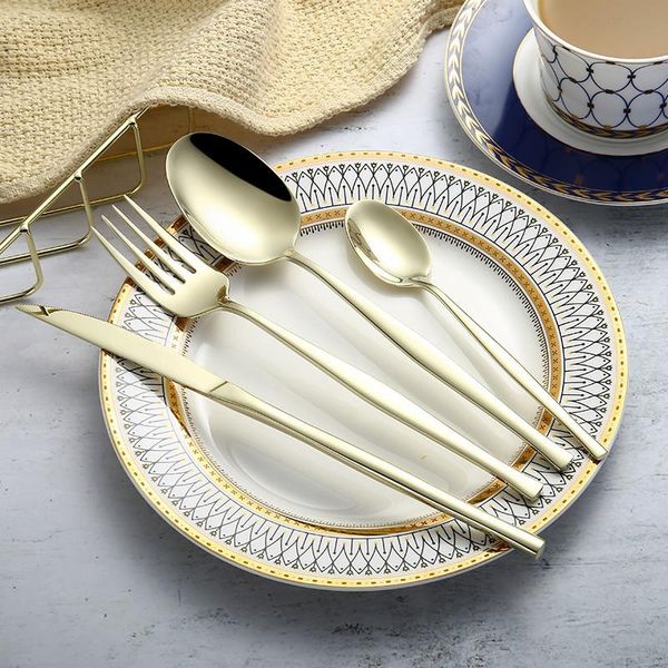 

dinnerware sets kitchen tableware stainless steel cutlery complete knives forks spoons golden set matte gold dinner eco friendly