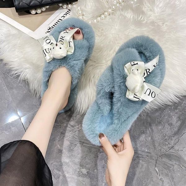 

slippers women's cotton flat-bottomed plush autumn winter outer wear thick-bottomed 2021, Black