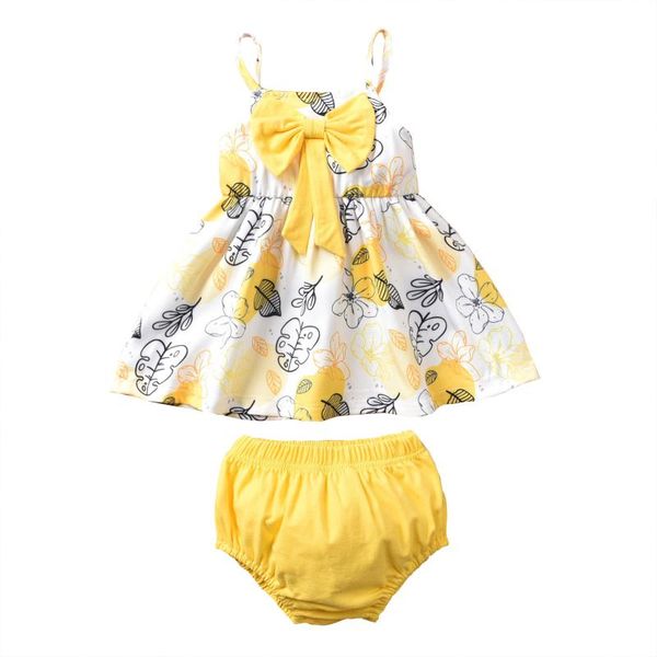 

clothing sets baby girls two-piece clothes set, yellow sleeveless boat neck and elastic waist shorts, White