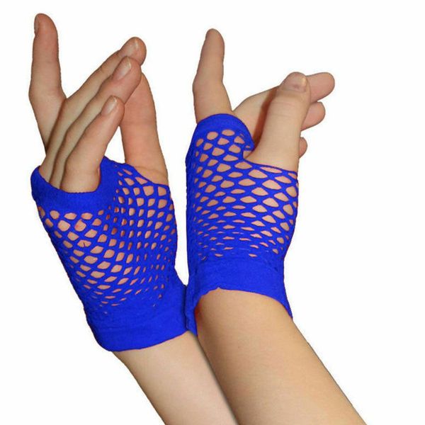

five fingers gloves summer ladies girls short mesh 80s style fishnet hen night party wear, Blue;gray