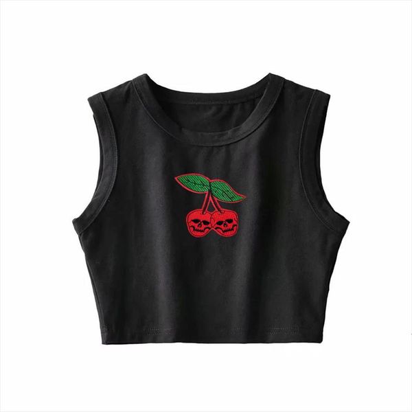 

summer slim crop womens cami elasticity tees novelty cherry cropped feminino black white