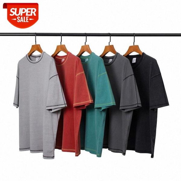 

retro short-sleeved oversize loose wash to make old exposed lines hit the color reverse wear bottoming t-shirt #mf20, White;black
