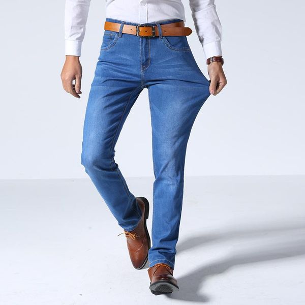 

men's jeans classic style men brand business casual stretch slim denim pants light blue black trousers male