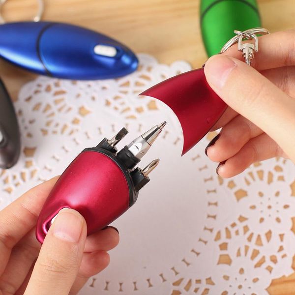 

ballpoint pens 1pcs creative multifunction screwdriver pen with led light mini protable key chain 1mm tip signing, Blue;orange
