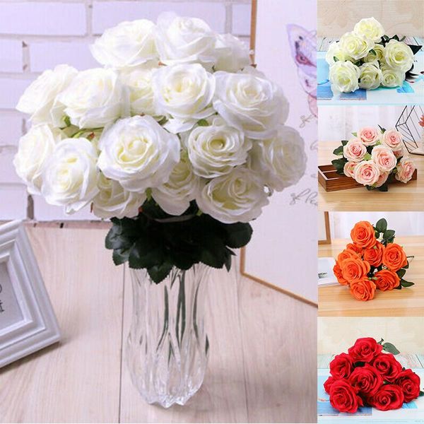 

decorative flowers & wreaths artificial large bouquet fake silk party open rose premium decor 10 head