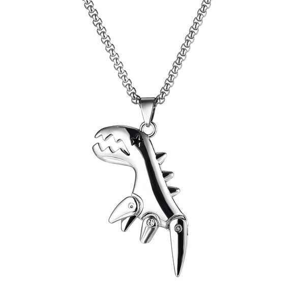 

couples sweater necklace pendants mens womens little dinosaur tag sliver stainless steel choker hip pop strings fashion jewelrys to boys lov, Silver