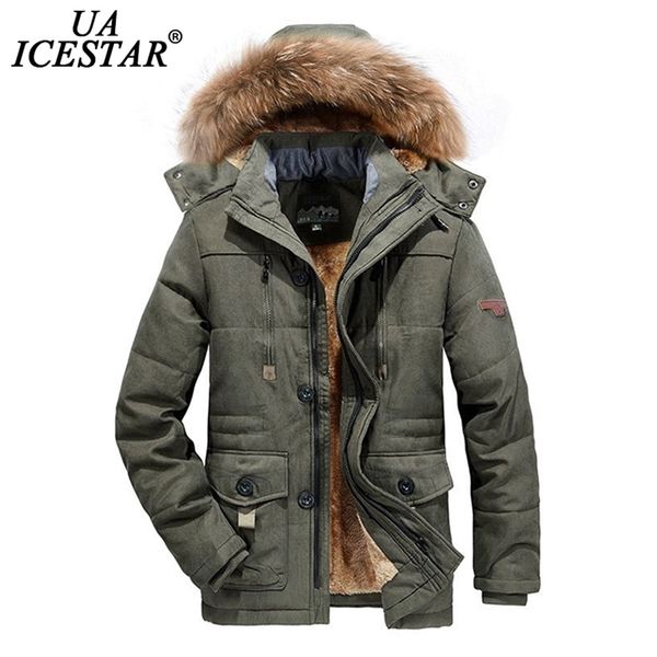 

uaicestar men winter jacket parkas coat fur collar fashion thicken warm jackets casual large size 6xl men's coat 210916, Black