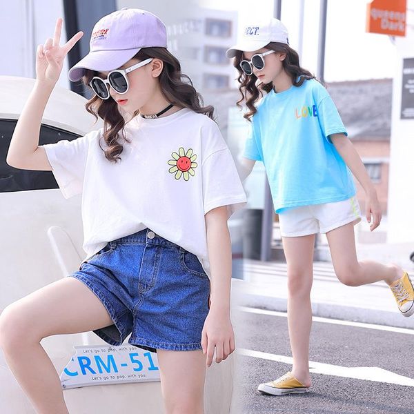 

girl's jeans shorts korean-style 2021 style western versatile casual children's trousers summer wear on, Black