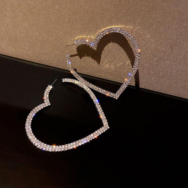 

hoop & huggie lifefontier elegant big heart crystal earrings oversized rhinestone peach open nightclub statement jewelry, Golden;silver