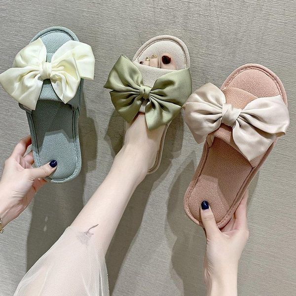 

slippers 2021 open toe indoor butterfly-knot women's flip flops ladies house soft slides women spring autumn cotton shoes, Black